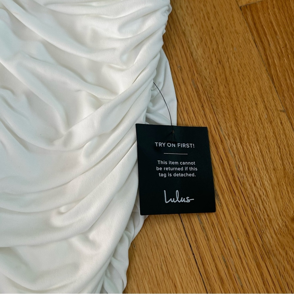 Lulus Total Appeal White Ruched One-Shoulder Bodycon Midi Dress NWT XS - Picture 7 of 8